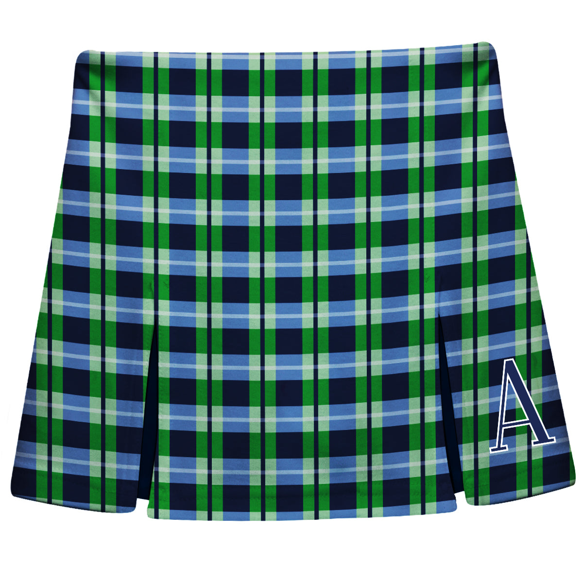 Personalized Initial Name Plaid Navy and Green Skort