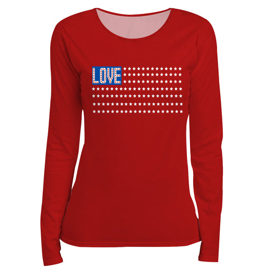 Love USA Flag Red Long Sleeve Tee Shirt