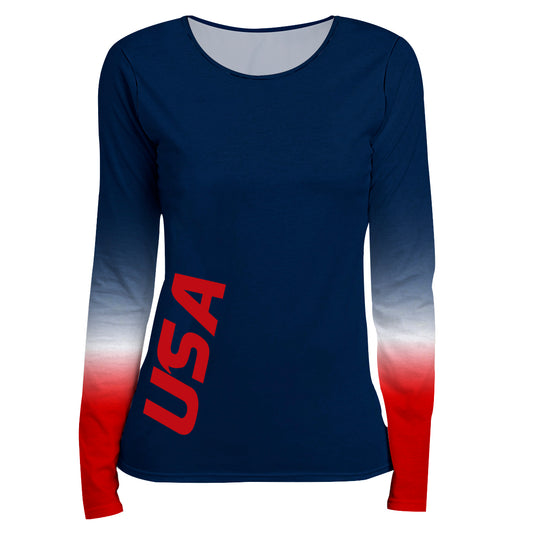 USA Navy and Red Degrade Long Sleeve Tee Shirt