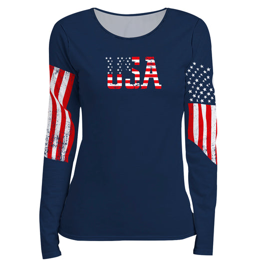 USA Flag Navy Long Sleeve Tee Shirt