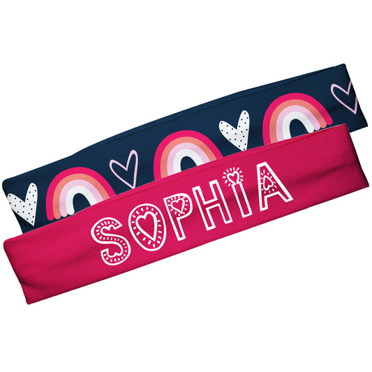 Rainbows Personalized Name Navy and Pink Headband Set