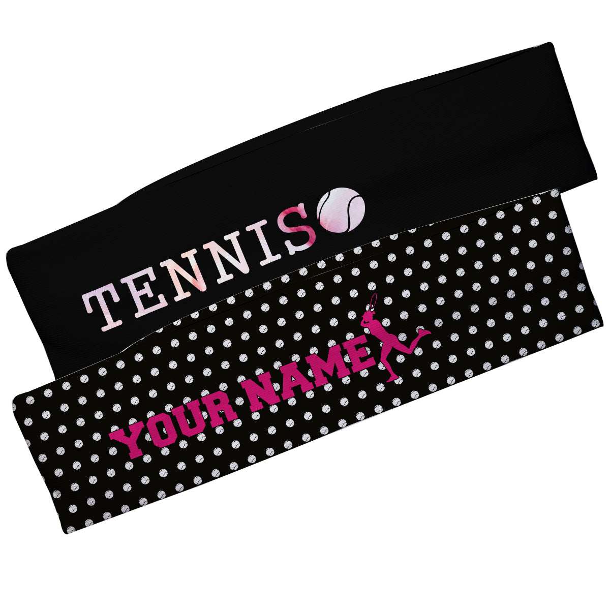 Tennis and Ball Name Black Polka Dots Headband Set