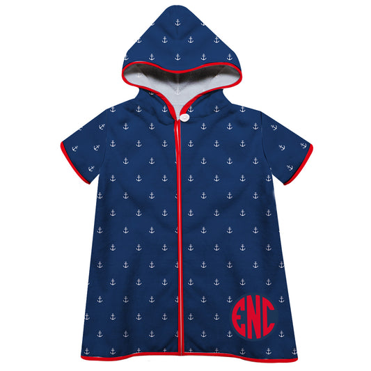 Anchor Print Monogram Navy Cover Up