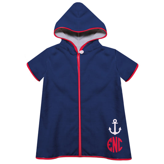Anchor Monogram Navy Short Sleeve Cover Up