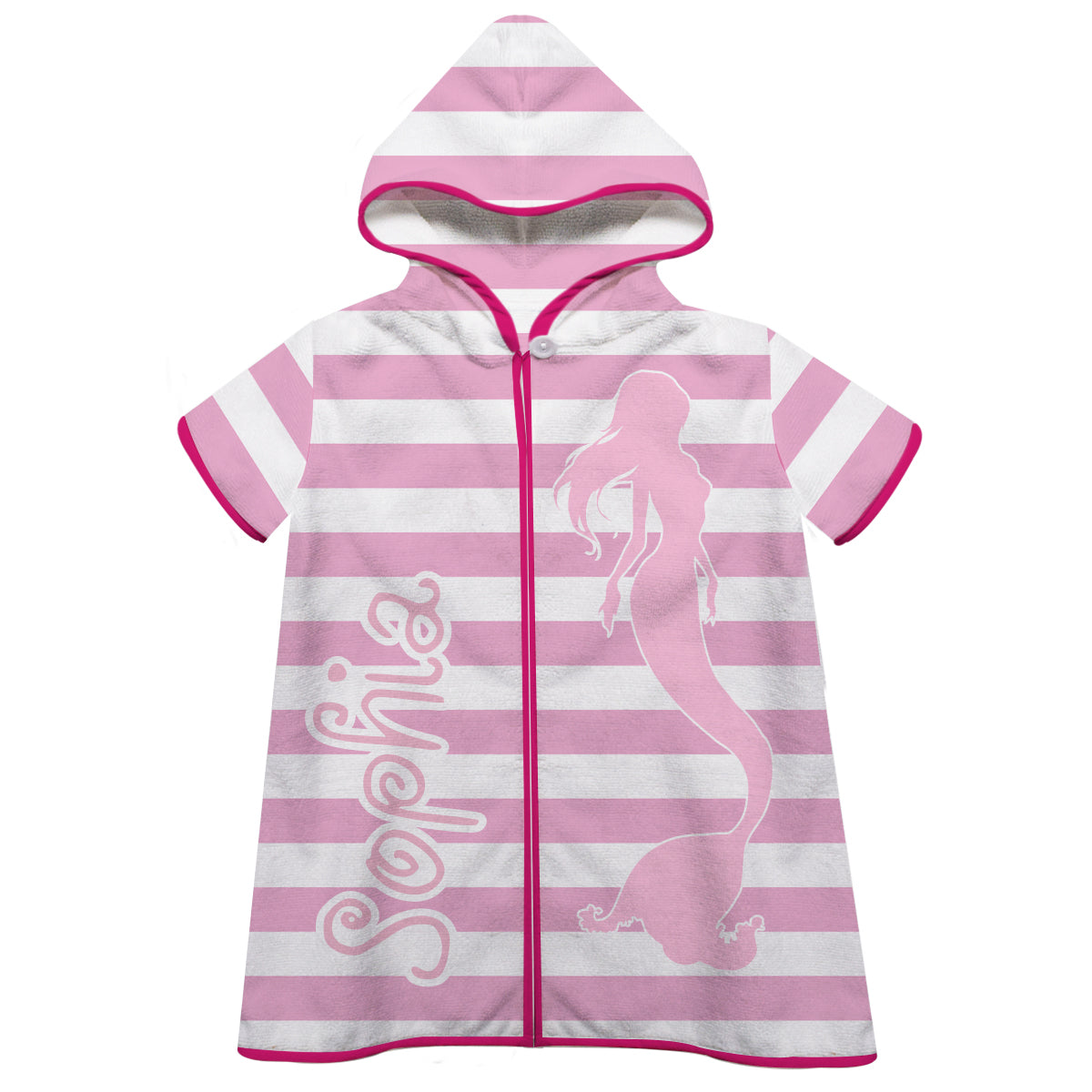 Mermaid Name White and Pink Stripes Cover Up