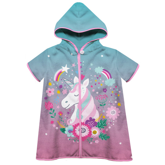 Unicorns Flowers Pink and Blue Degrade Cover Up
