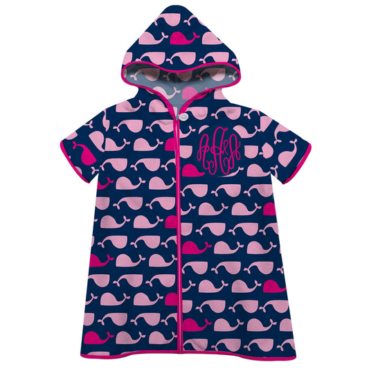 Whales Print Monogran Navy Cover Up