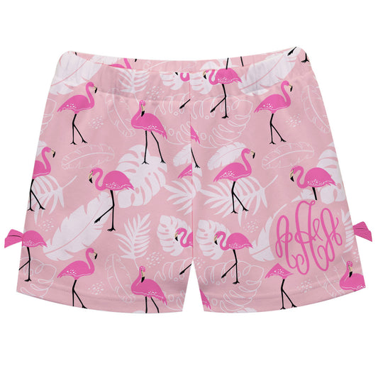 Flamingos Print Monogram Pink Bows Short