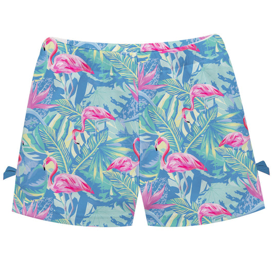Flamingos Print Blue Bows Short