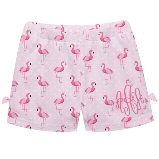 Flamingos Print Personalized Monogram Pink Bows Short