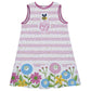 Bee Flowers Print Personalized Monogram White and Pink Stripes A Line Dress