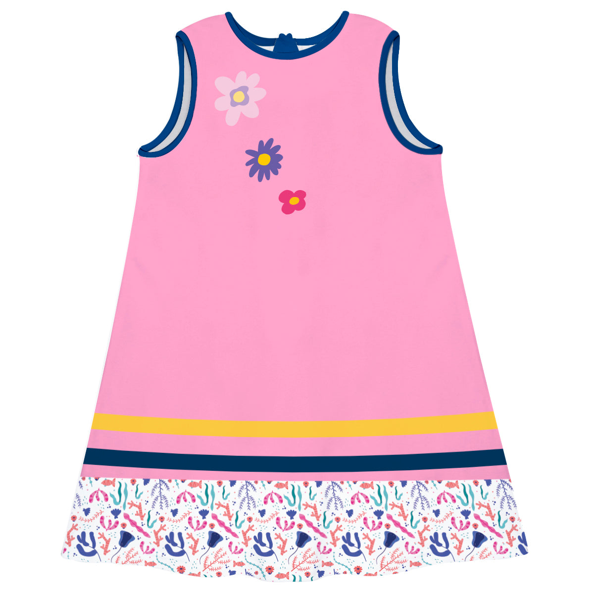 Flowers Pink Yellow and Navy A Line Dress