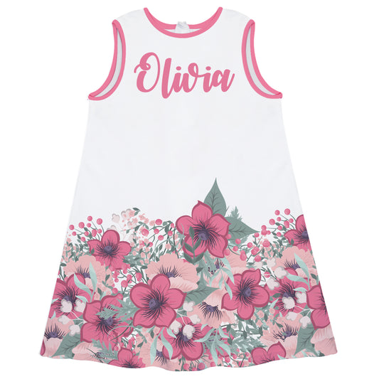Flowers Personalized Name White A Line Dress