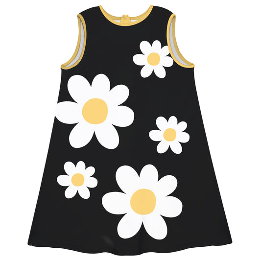 Flowers Black Yellow and White A Line Dress