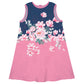 Peonies Flowers Navy and Pink A Line Dress