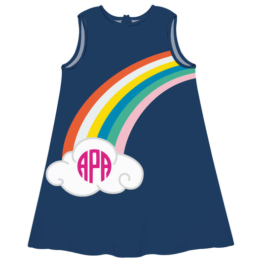 Rainbow Personalized Monogram Navy A Line Dress