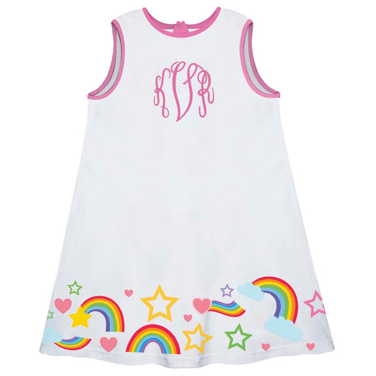 Rainbow and Stars Personalized Monogram White A Line Dress