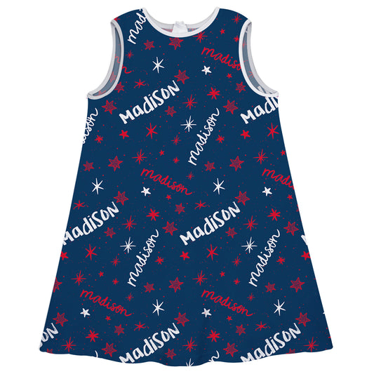 Stars and Personalized Name Navy A-Line Dress - Wimziy&Co.