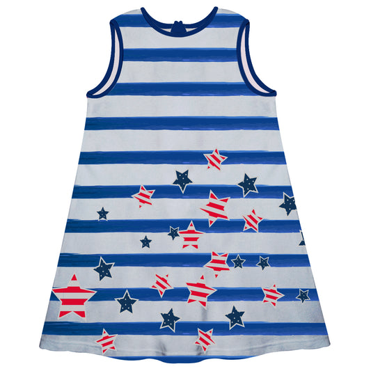 Stars White and Blue Stripes A Line Dress - Wimziy&Co.