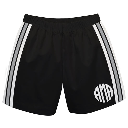 Personalized Monogram White Stripes Black Athletic Short