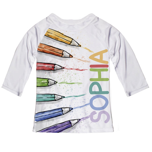 Colored Pencils Name White Raglan Tee Shirt 3/4 Sleeve