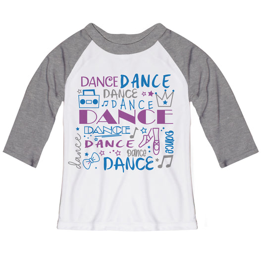 Dance Dance Music White and Gray Raglan Tee Shirt 3/4 Sleeve