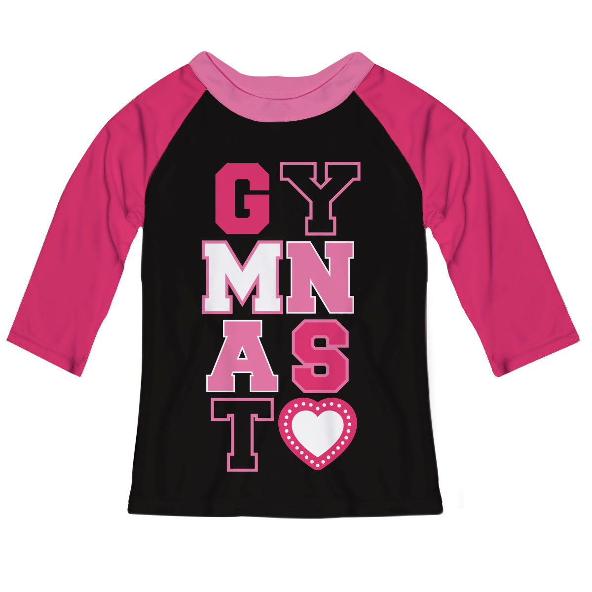 Gymnast Black and Hot Pink Raglan Tee Shirt 3/4 Sleeve