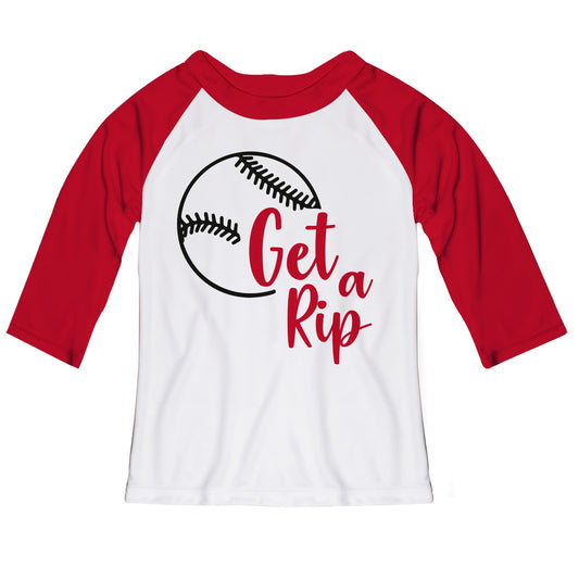 Get a Rip Baseball White and Red Raglan Tee Shirt 3/4 Sleeve