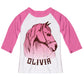 Horse and Name White and Pink Tee Shirt 3/4 Sleeve