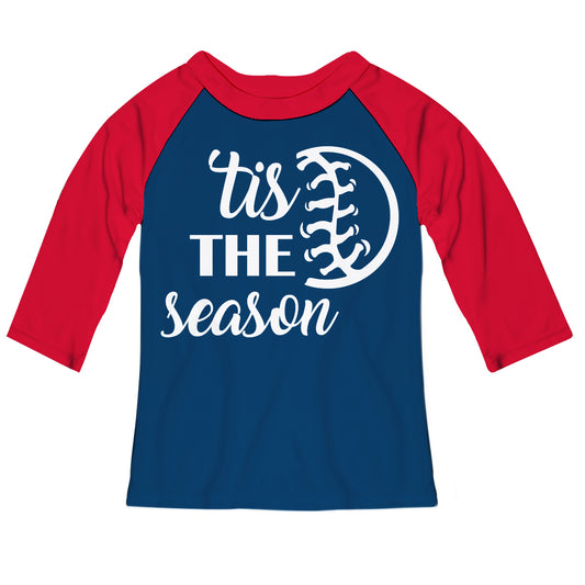 ´Its The Season Navy and Red Raglan Tee Shirt 3/4 Sleeve