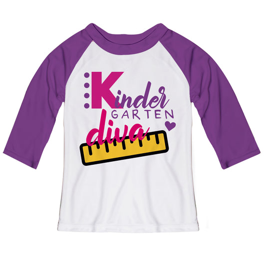 Kinder Garten Diva White And Purple Raglan Tee Shirt 3/4 Sleeve