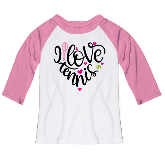 I Love Tennis White and Pink Raglan Tee Shirt 3/4 Sleeve