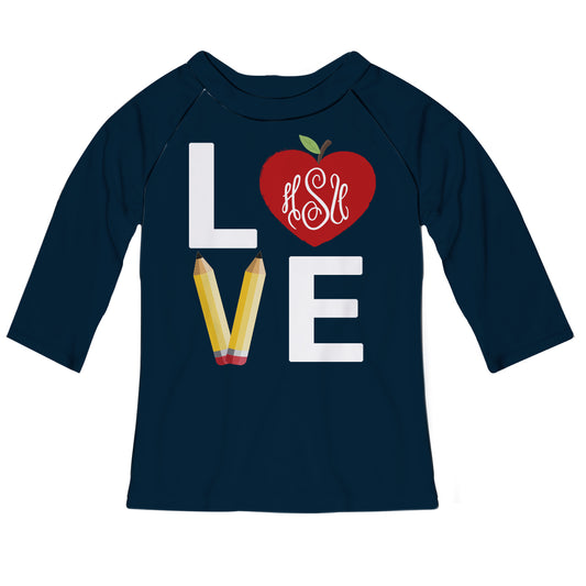 Love Monogram Navy Raglan Tee Shirt 3/4 Sleeve