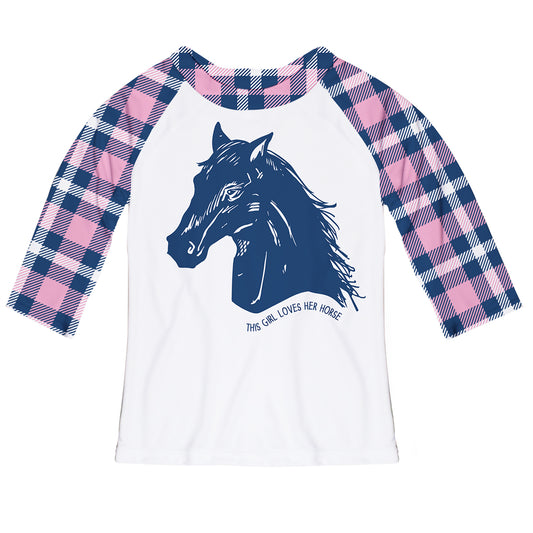 This Girl Loves Her Horses White and Pink Raglan Tee Shirt 3/4 Sleeve