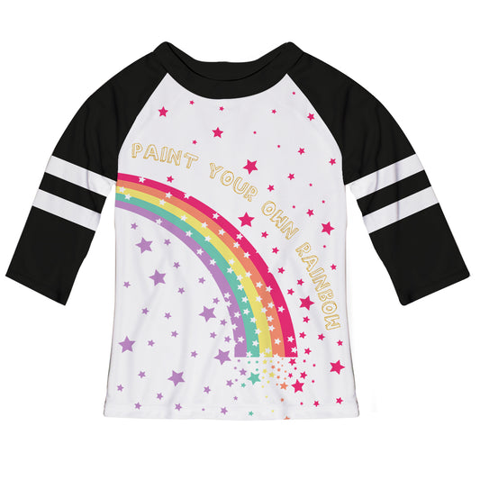 Paint Your Own Rainbow White and Black Raglan Tee Shirt 3/4 Sleeve