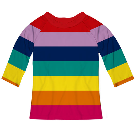 Rainbow Color Stripes Raglan Tee Shirt 3/4 Sleeve