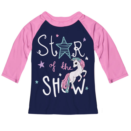 Star Of The Show Navy and Pink Raglan Tee shirt 3/4 Sleeve