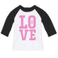 Tennis Love White and Black Raglan Tee Shirt 3/4 Sleeve