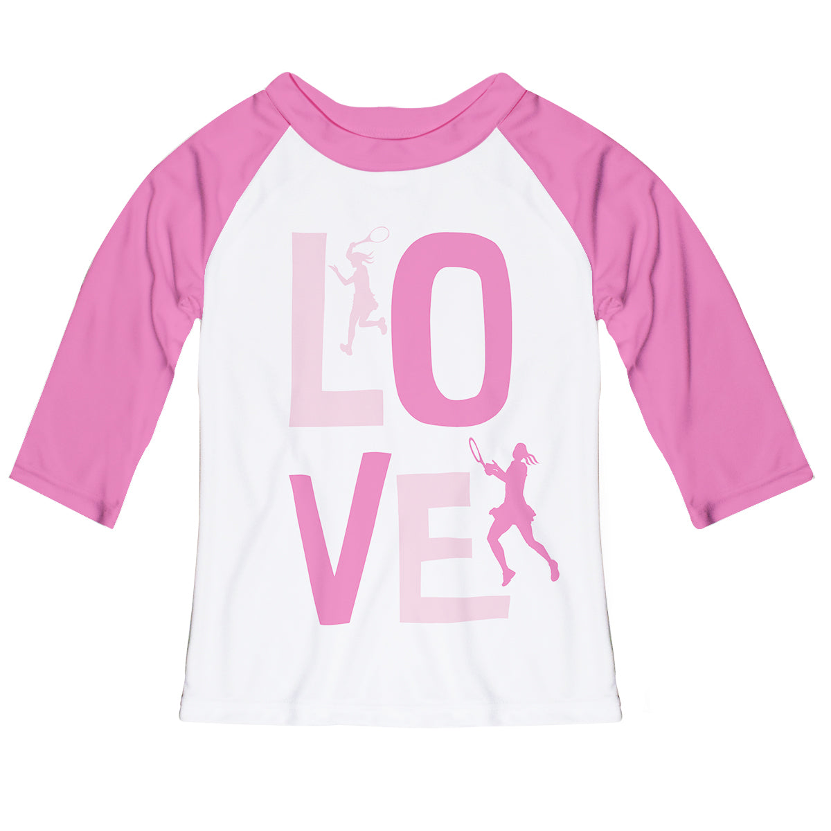 Tennis Love White and Pink Raglan Tee Shirt 3/4 Sleeve