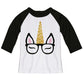 Unicorn Glasses White And Black Raglan Tee Shirt 3/4 Sleeve