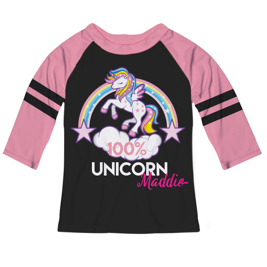 Unicorn Name Black And Pink Raglan Tee Shirt 3/4 Sleeve
