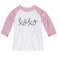 XOXO White and Pink Raglan Tee Shirt 3/4 Sleeve