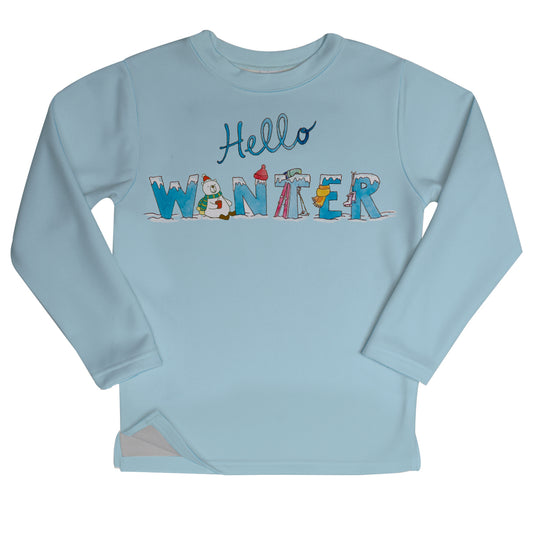 Hello Winter Light Blue Fleece Sweatshirt Side Vents