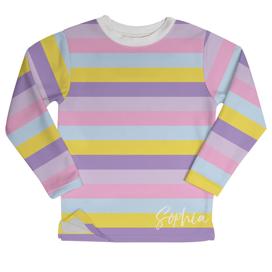Personalized Name Pink and Yellow Stripes Fleece Sweatshirt With Side Vents