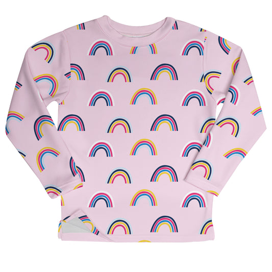 Rainbow Print Pink Fleece Sweatshirt with Side Vents