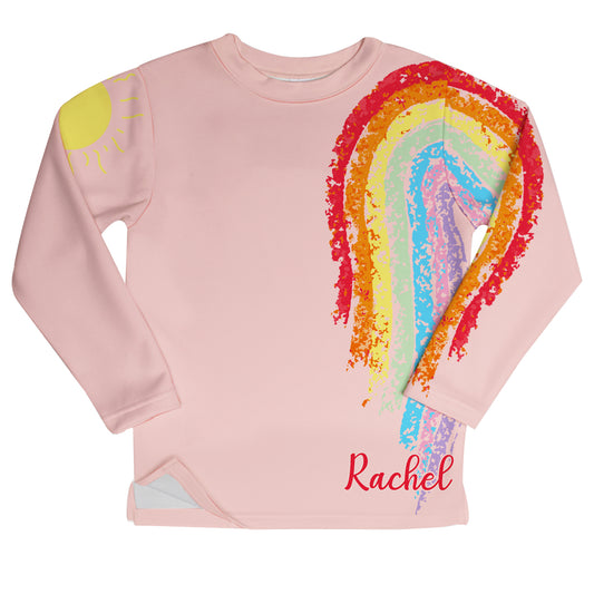 Rainbow Personalized Name Light Peach Fleece Sweatshirt With Side Vents
