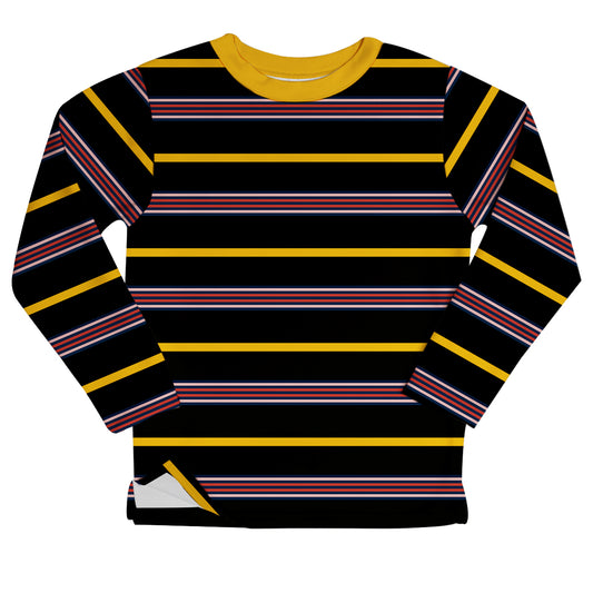 Stripe Black and Yellow Fleece Sweatshirt With Side Vents