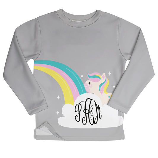 Unicorn and Rainbow Personalized Monogram Gray Fleece Sweatshirt Side Vents
