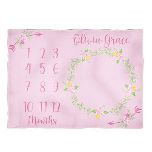Crown Flowers Personalized Names Pink Plush Minky Throw