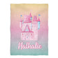 Castle Personalized Name Yellow Pink and Blue Watercolor Fleece Blanket 40 x 58""